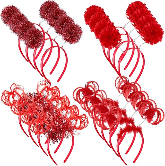Censen 16 Pcs Pom Pom Headband Party Headbands Tinsel Wrapped Ponytail Head Bopper Costume Headwear Team Spirit Accessories