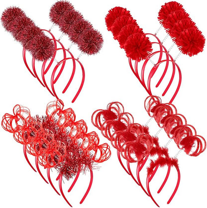 Censen 16 Pcs Pom Pom Headband Party Headbands Tinsel Wrapped Ponytail Head Bopper Costume Headwear Team Spirit Accessories