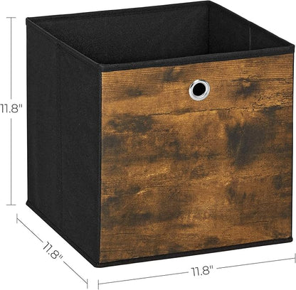 SONGMICS Storage Cubes, Set of 6 Storage Bins with Handles, Foldable Oxford Fabric and Non-Woven Fabric Storage Boxes, 11.8 x 11.8 x 11.8 Inches, Rustic Brown and Black URFB102B01