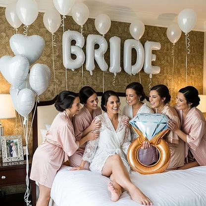 White Bridal Shower party decorations with pearl balloons Bridal Veil BRIDE Balloons Sash with Diamond Ring Heart Balloons Bridal Veil for Bachelorette Party Decor Bride To Be suppiles
