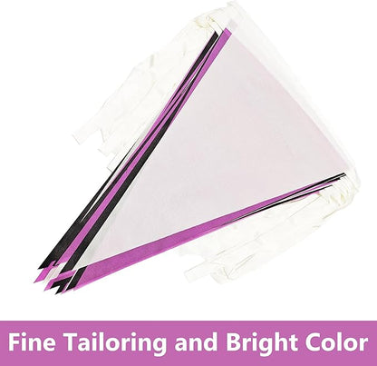 100 Ft White Purple Black Pennant Banner Flag, 60 Pcs String Hanging DIY Bunting Flags for Party, School, Birthday, Wedding, Carnival, Celebrations, Outdoor and Indoor Decorations (White Purple Black)