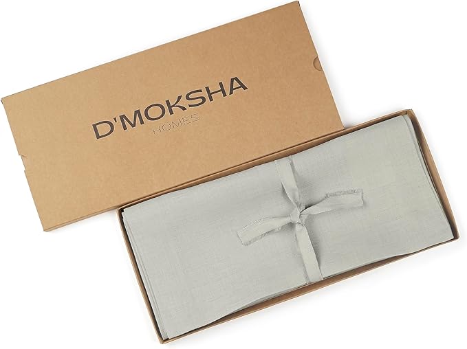 D'Moksha Homes Linen Silver Grey Table Runner 120 Inches Long - 100% Pure Linen Dining Table Runner 14 x 120 Inch for Winter, Christmas, Holiday - Machine Washable