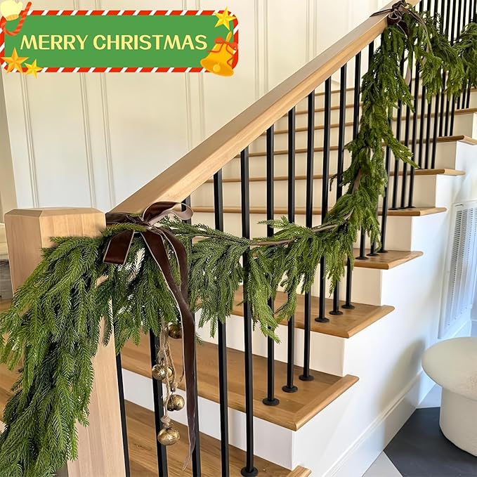 2 Pcs Norfolk Pine Garland,12FT(2 * 6FT) Real Touch Christmas Garland Artificial Greenery Garland for Mantle,Table, Wall, Indoor, Outdoor Christmas Decorations