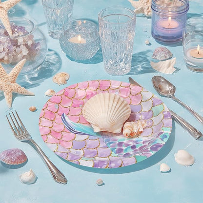 96pcs Mermaid Plates and Napkins Under the Sea Paper Plates Mermaid Fishtail Disposable Tableware Set for 24 Guests Baby Shower Wedding Birthday Party Supplies Decorations
