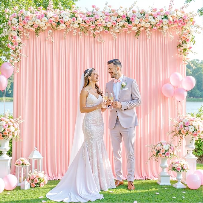 8 Panels Blush Pink Backdrop Curtain for Parties Wedding Wrinkle Free Pink Photo Curtains Backdrop Drapes Fabric Decoration for Baby Shower Birthday Party 40ft(W) x 10ft(H)