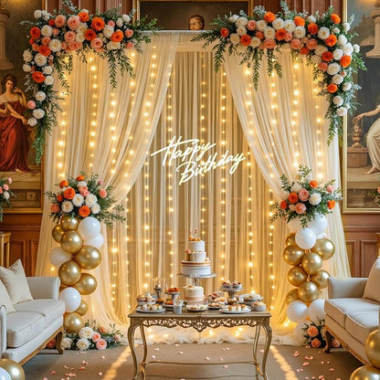 Champagne Tulle Backdrop Curtain for Parties Wedding 10ft×8ft Champagne Sheer Backdrop Curtains for Baby Shower Bridal Shower Reception Birthday Party Photoshoot Decorations 2 Panels 5ft × 8ft