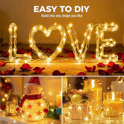 litogo 24 Pack 7FT 20 LED Fairy Lights Battery Operated, 3 Lighting Modes, Bulk Mini Twinkle String Lights Waterproof Silver Wire for Weddings Mason Jars Party Christmas Decorations-Warm White