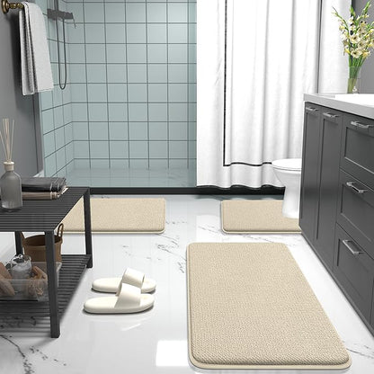 OLANLY Thick Memory Foam Bath Mat Rug 44x24, Extra Soft Absorbent Bathroom Rug, Quick Dry Bath Mats, Non-Slip, Machine Washable Carpet for Bathroom, Tub and Shower, Home Decor Accessories, Sand