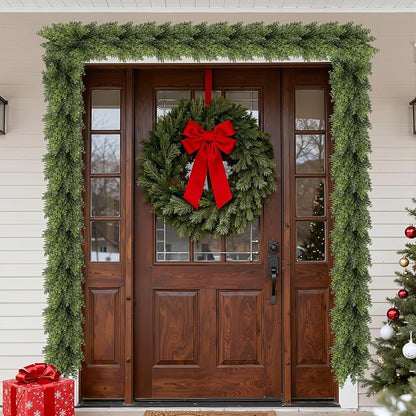 Real Touch Cedar Garland, Christmas Artificial Realistic Faux Cypress Pine Garlands, Christmas Greenery Garland Decorations for Mantle, Table, Stairs, Doorframe, Fireplace, Winter Garlands(9FT)