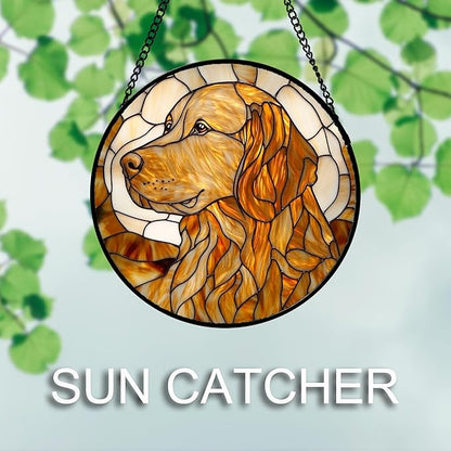 Stained Glass Window Hanging 4 Pcs Set Cute Cat and Dog 9.8" - Animal Suncatcher Door Garden Sun Catcher Decor Birthday Mother's Day for Mom Woman Nana Girl Boy Friend