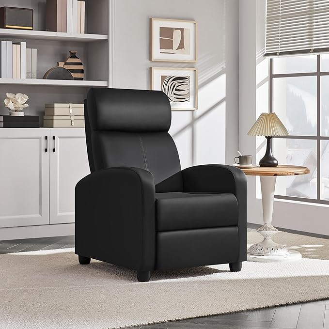 Yaheetech Recliner Chair PU Leather Recliner Sofa Home Theater Seating with Lumbar Support Overstuffed High-Density Foam & Pocket Springs, Push Back Recliners Armchair for Living Room