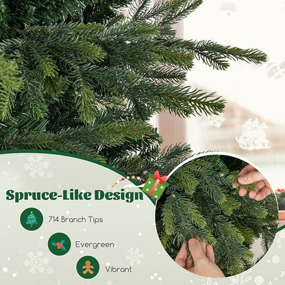 GOFLAME 6FT Prelit Artificial Christmas Tree, Hinged Xmas Tree with 714 PE & PVC Branch Tips, 260 LED Lights, 11 Lighting Modes, Remote, Holiday Decoration Tree with Timer, Adjustable Brightness