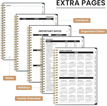 2026 Planner, Weekly and Monthly Planner for Women, Jan 2026 - Dec 2026 Pretty 2026 Calendar Planner with Monthly Tabs, Inner Pocket, Spiral Binding, Perfect for Office Home School - 6.3" x 8.5", Floral Vine