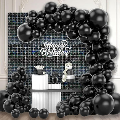12PCS Black Shimmer Wall Backdrop, Laser Square Sequin Photo Backdrops Panel, Glitter Wall Background for Birthdays, Weddings, Christmas, Engagements, Disco Bachelorette Party Decoration (3FTx4FT)