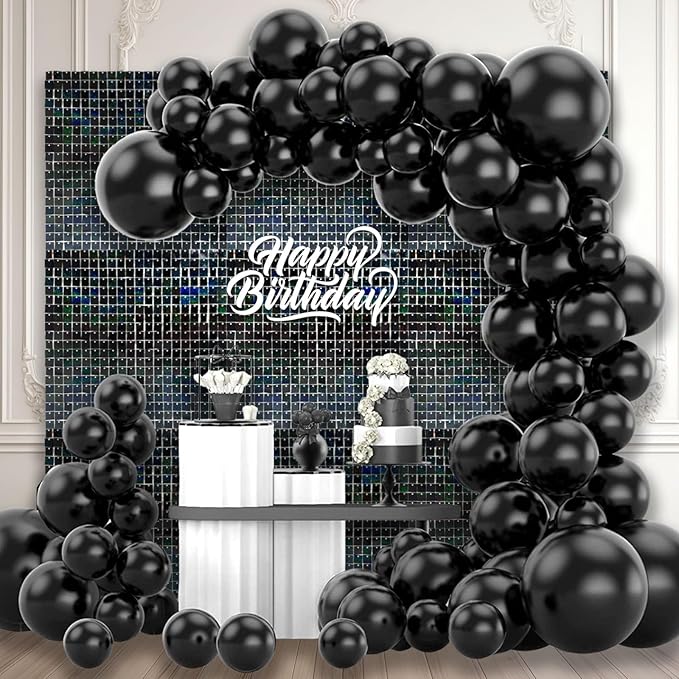 48 PCS Black Shimmer Wall Backdrop, Laser Square Sequin Photo Backdrops Panel, Glitter Wall Background for Birthdays, Weddings, Halloween, Engagements, Disco Bachelorette Party Decoration (6FTx8FT)