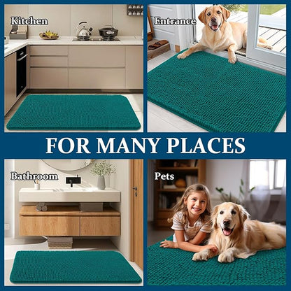 OLANLY Dog Door Mat for Muddy Paws 30x17, Absorbs Moisture and Dirt, Absorbent Non-Slip Washable Doormat, Quick Dry Chenille Mud Mat for Dogs, Entry Indoor Entryway Carpet for Inside Floor, Lake Blue