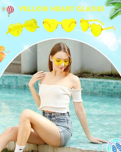 40 Pairs Heart Shaped Sunglasses Bulk, Colorful Rimless Fun Heart Sunglasses for Women Party Favors