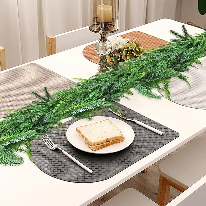 2 Pack Christmas Real Touch Norfolk Pine Garland Table Garland, 6ft Artificial Faux Greenery Garlands for Mantle Indoor Home Decor Xmas Holiday Seasonal