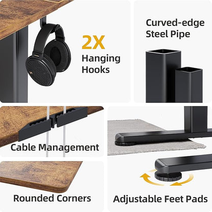 Claiks Electric Standing Desk, Adjustable Height Stand up Desk, 40x24 Inches Sit Stand Home Office Desk with Splice Board, Black Frame/Rustic Brown Top