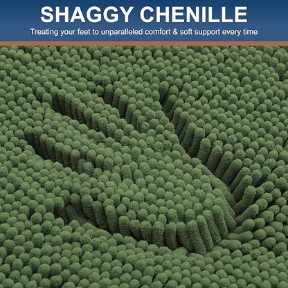 Smiry Luxury Chenille Bathroom Rugs 36x24, Extra Soft and Absorbent Shaggy Bath Mat, Machine Washable, Non-Slip Plush Carpet Runner for Tub, Shower, and Floor, Home Decor Accessories, Olive Green