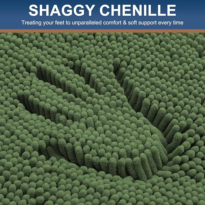 Smiry Luxury Chenille Toilet Rugs U-Shaped 20x20, Soft Absorbent Non-Slip Contour Bathroom Rugs for Toilet, Machine Washable Contoured Bath Mats, Olive Green