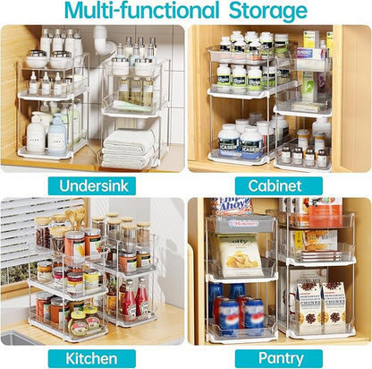 Delamu 2 Sets of 3-Tier Bathroom Under Sink Organizers and Storage, Multi-Purpose Stackable Pantry Organization and Storage, Pull Out Clear Kitchen Bathroom Cabinet Organizer with Movable Dividers | Storage, Multi-Purpose, Stackable, Pantry Organizatio...