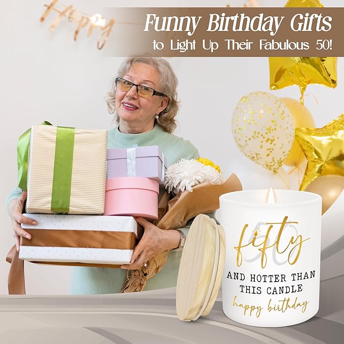 Christmas 50th Birthday Gifts for Her - Long Lasting Vanilla Lavender Candle 10 oz - Funny 1975 Birthday Gifts for Women Wife Mom Sister Friend, Gift for 50 Year Old Woman, Fifty Candles