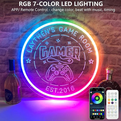 Personalized Game Room Neon Sign Custom Name Gamer Neon Light Wall Decor 3D Art Dimmable LED Game Controller Signs Light Gamer Gift for Men Teen Gaming Room Man Cave Bedroom Decor