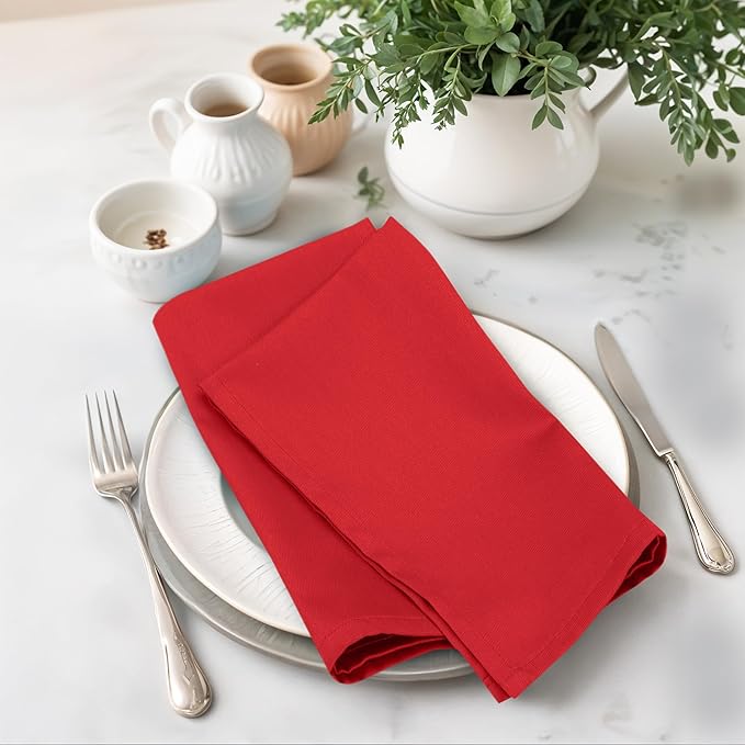 Zoyer Cloth Napkins Set of 12, 18x18 Inches Cotton Enrich Napkins Cloth ‎Washable, Soft & Durable Dinner Napkins for Parties, Wedding, Christmas, ‎Thanksgiving & Everyday Use - Red