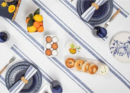 Solino Home Linen Table Runner 48 Inches - French Stripe, 100% Pure Linen Navy and White Farmhouse Table Runner 14 x 48 Inch Ideal for Dresser and Coffee Tables - Fall, Holiday