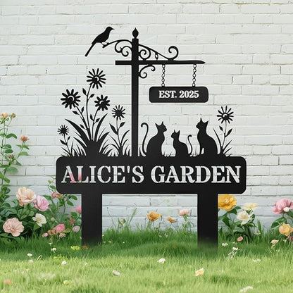 Custom Metal Sign Customized with Name & EST Date, Custom Garden Signs, Floral Yard Signs, Family Name Garden Stake, Personalized Outdoor Decor, Gift for Mother's Day, Mom Grandma Gardener Cat Lover