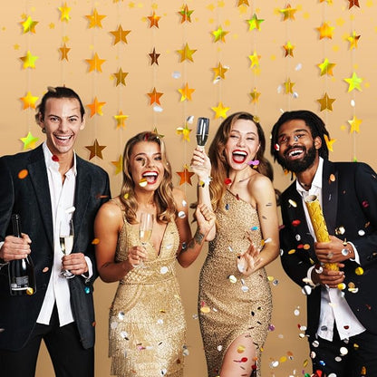 Patelai Glitter Star Garland Banner Christmas Decor 130 Feet Star Hanging Bunting Banner Twinkle Backdrop for Homecoming Classroom Wedding Birthday Halloween Party Supplies(Iridescent Gold)