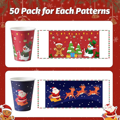 100 Pack 12 oz Christmas Coffee Cups, Disposable Paper Coffee Cups for Hot/Cold Drinks Office Home Shop Event (Two Colors)