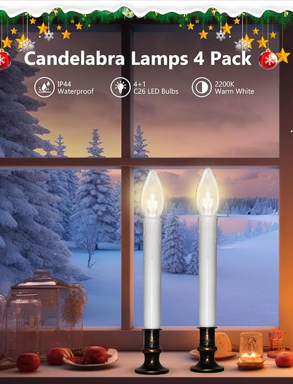 4 Pack LED Battery Operated Window Candles with Timer, Christmas Window Candles with Suction Cups, 3V Ultra-Bright LED Warm White Bulbs, Flameless Candle Lights for Indoor Christmas Window Table Decor