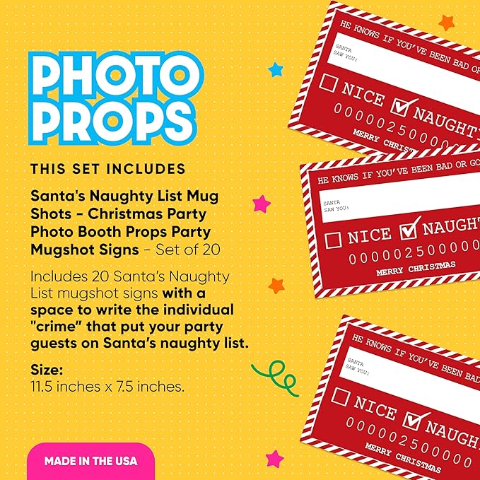Big Dot of Happiness Santa's Naughty List Mug Shots - Christmas Party Photo Booth Props Party Mugshot Signs - 20 Count