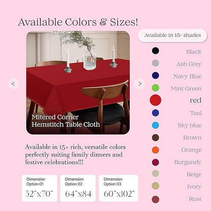 Red Cotton Tablecloth, Table Cover 52x70 Inch, Fits 4-6 Seats, Soft, Washable, Wrinkle Resistant, Rectangle Table Cloth for Dining, Anniversaries, Festive Gatherings, Family Dinner