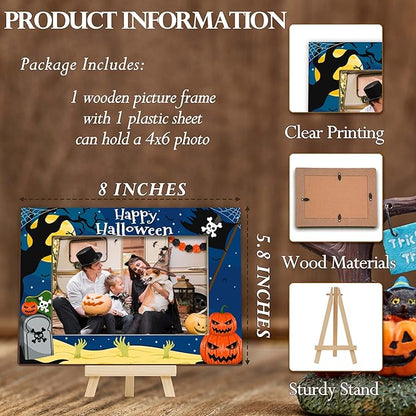 Halloween Picture Frame, 4×6 Pumpkin Wooden Photo Frame for Home Decor Tabletop Display, Spooky Sea Gifts for Family Friends - A04