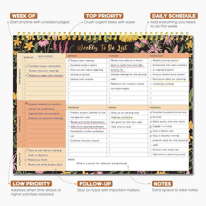Taja Weekly To Do List Notepad with 52 Undated Sheets（8.5"×11"）- Weekly Desk Planner for Women & Man, Work and Home - 1 Pack Amber Garden