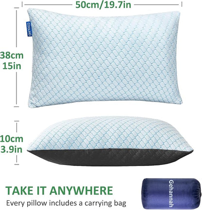 Gehannah Travel Pillow - Compressible Camping Pillow for Sleeping, Shredded Memory Foam Pillow with Storage Bag Compact Supportive (Grey, Large(2 Pack))