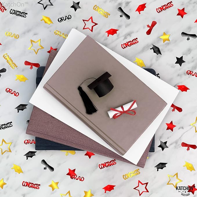 KatchOn, Shiny Congrats Grad Confetti 2025 - Pack of 1300 | Black, Red and Gold Graduation Confetti Class of 2025, Graduation Decorations 2025 | Class of 2025 Decorations