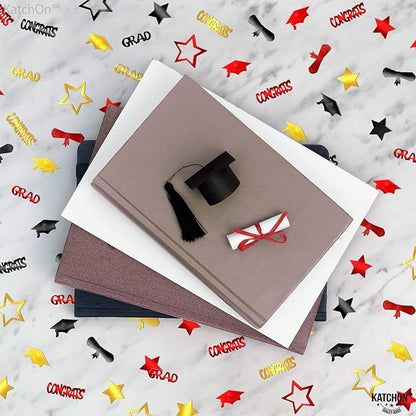 KatchOn, Shiny Congrats Grad Confetti 2025 - Pack of 1300 | Black, Red and Gold Graduation Confetti Class of 2025, Graduation Decorations 2025 | Class of 2025 Decorations