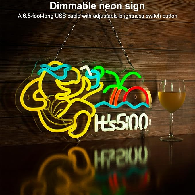 Turtle Have A Drink Neon Signs for Wall Decor, Its 5 00 O'clock Led Neon Light,Dimmable,USB Powered, Five Oclock for Bar Beer Pub Man Cave Garage