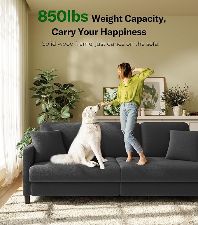 83" Couches for Living Room, Comfy Sofas for Living Room with Storage Ottoman, Teddy Sofa Couch, Tool-Free Loveseat Sofa, All-Wood Love Seat Couches, L Shaped Couch 2 Pillow Included, Grey