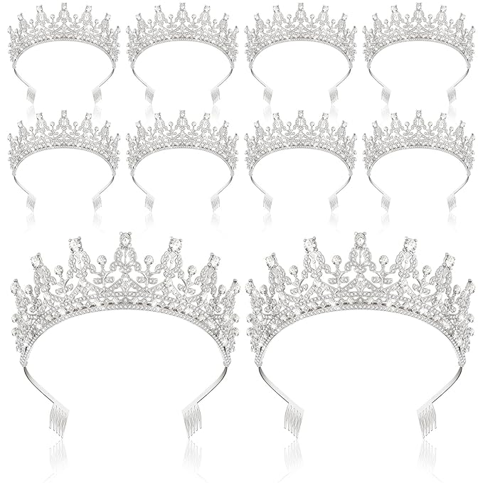 10 Pieces Crown Tiara for Women Crystal Headband with Comb Princess Rhinestone Queen Crown Bridal Hair Accessories Jewelry for Women Prom Birthday Party Wedding Gifts(Silver)