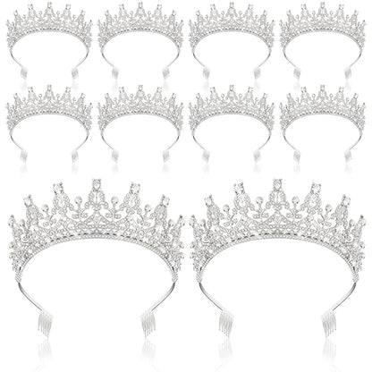 10 Pieces Crown Tiara for Women Crystal Headband with Comb Princess Rhinestone Queen Crown Bridal Hair Accessories Jewelry for Women Prom Birthday Party Wedding Gifts(Silver)