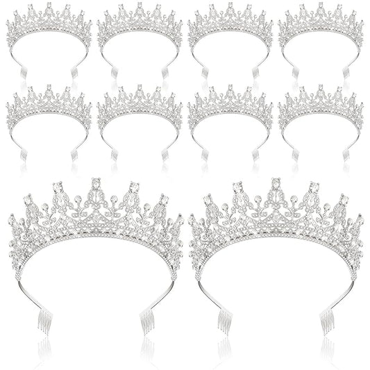 10 Pieces Crown Tiara for Women Crystal Headband with Comb Princess Rhinestone Queen Crown Bridal Hair Accessories Jewelry for Women Prom Birthday Party Wedding Gifts(Silver)