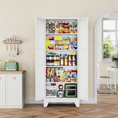 Letaya 75" H Metal Storage Cabinet with 2 Doors and 4 Shelves,Tall Kitchen Pantry Cabinets,Farmhouse Utility Pantry Organizers for Cupboard/Dining/Bathroom/Home Office/Garage Room,White