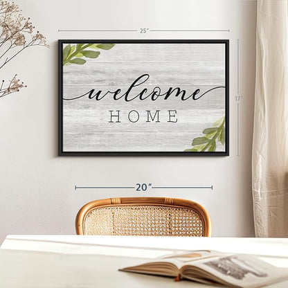 Elephant Stock Rustic Welcome Home Wall Art - Horizontal Floating Framed Canvas - 1-Piece Living Room Wall Decor - Digital Art Inspirational And Typography Canvas Print - Gray and Black Decor for Wall by Natalie Carpentieri - 25" X 17"