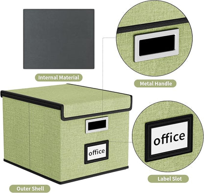 Huolewa File Organizer Box with Lid, Collapsible File Folder Organizer for Office Document Storage, Filing Box with Plastic Slide for Letter Size Hanging File Folders(1 Pack, Green)
