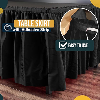 Exquisite Ruffle Table Skirt Black 6 Pack 14 Ft Long Table Skirts for Rectangle Tables 6ft Plus or Round Tables Skirts with Adhesive Strip for Gender Reveal Decor & Happy Birthday Parties